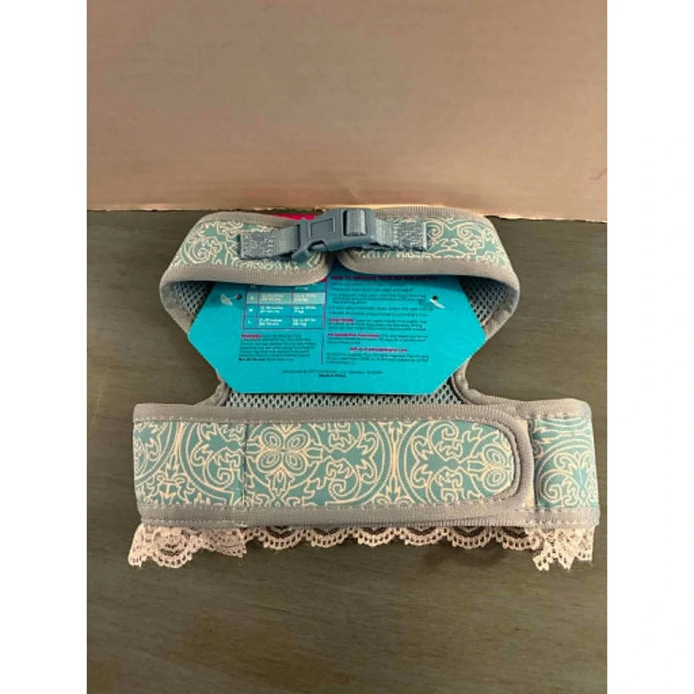 Play On Dog Harness Small Teal Damask Lace Trim New Pet Vest Adjustable Mesh